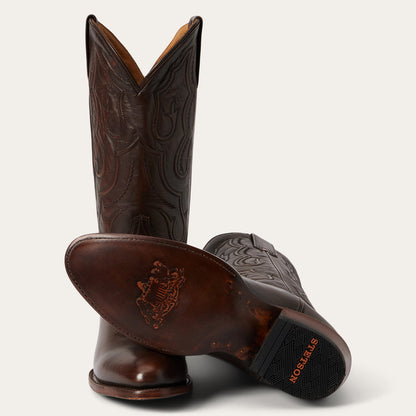 Men's Stetson Carlisle Leather Boots Handcrafted Round Toe Brown