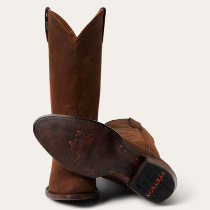Stetson Crockett Herren Lederstiefel Handgefertigt Runde Zehenpartie Braun