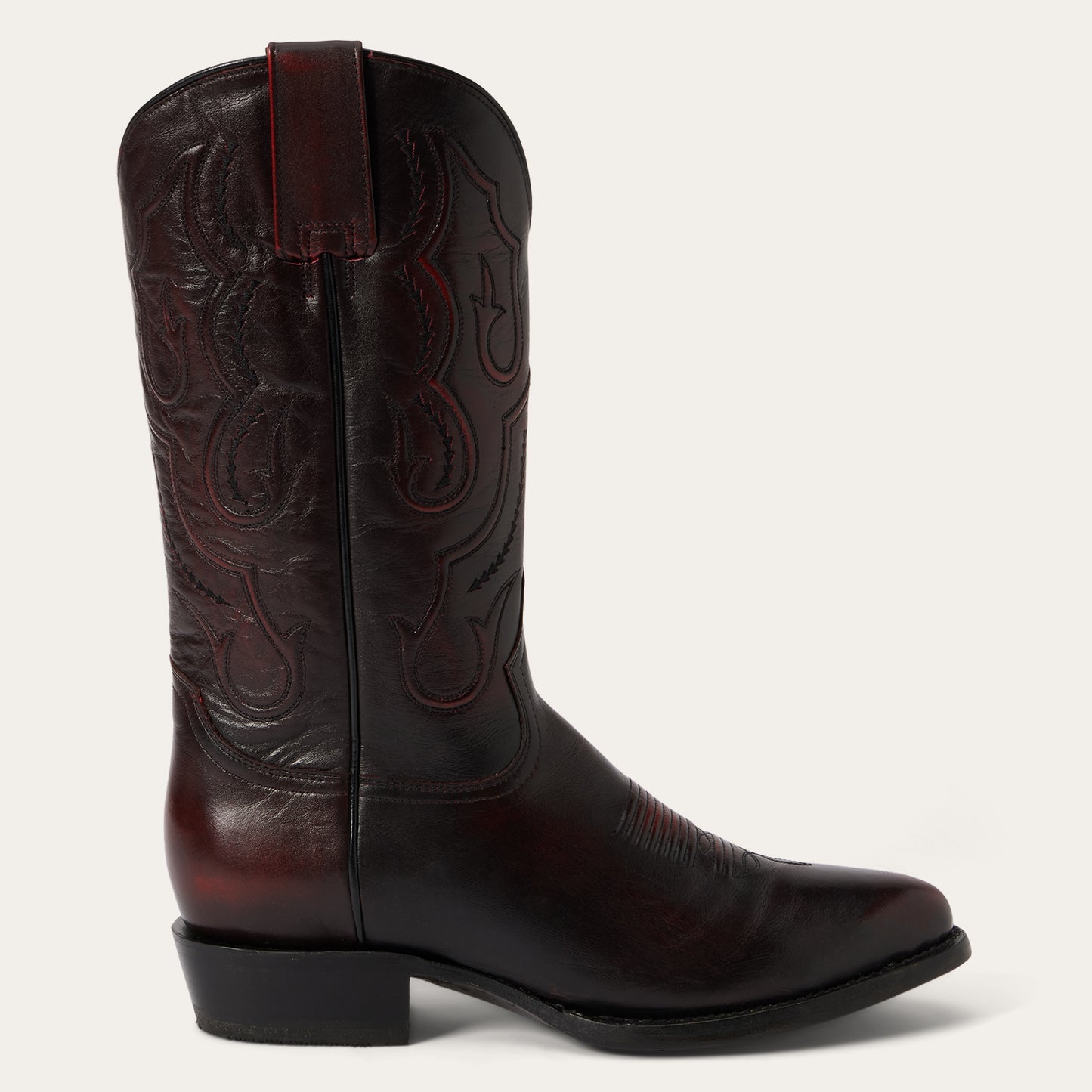 Men's Stetson Carlisle Boots Round Toe Handcrafted Black Cherry