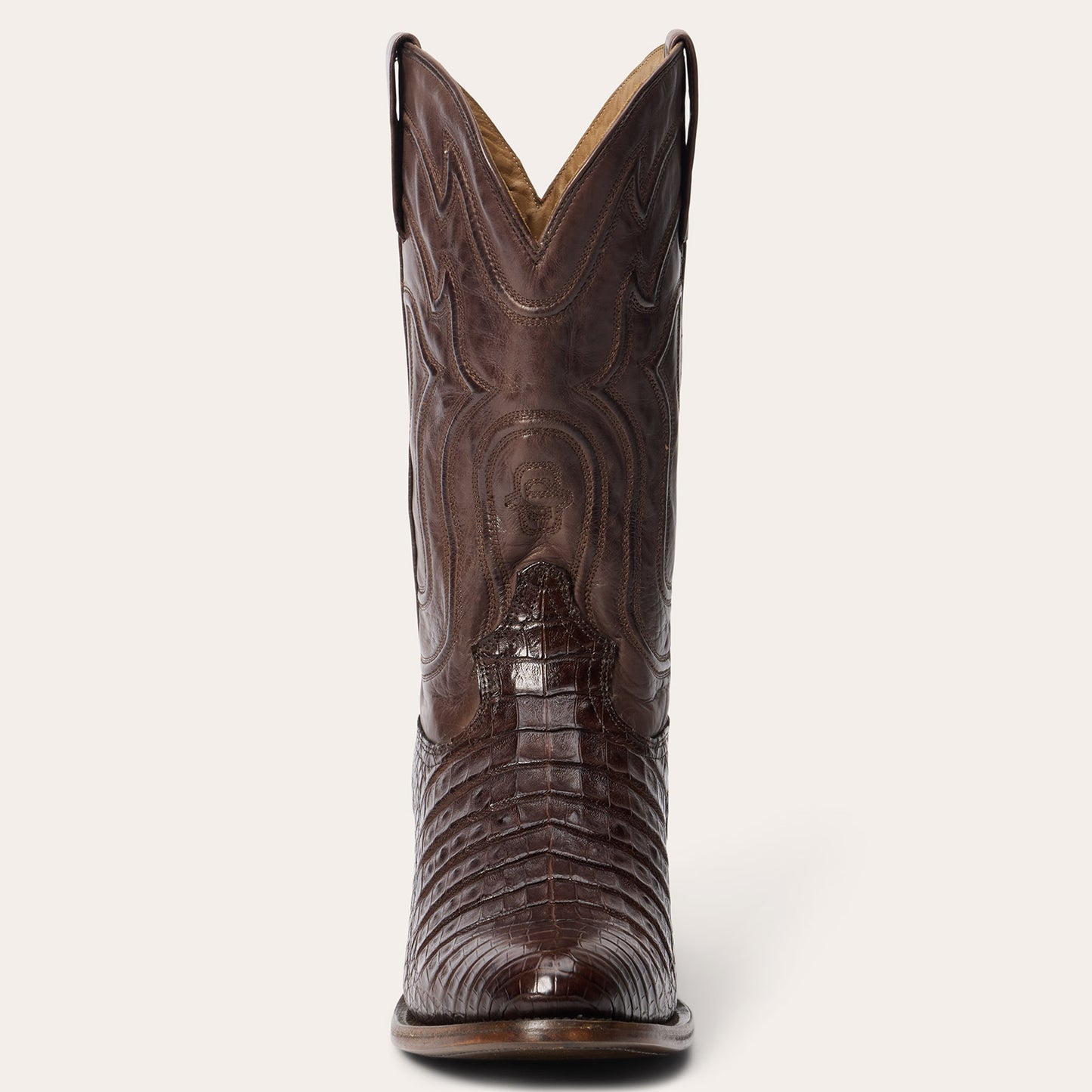 Stetson Holliday Caiman Boots für Herren, handgefertigt, runde Zehenpartie, Tabak