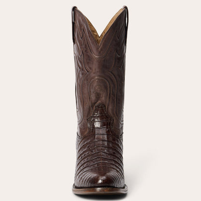 Stetson Holliday Caiman Boots für Herren, handgefertigt, runde Zehenpartie, Tabak