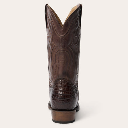 Stetson Holliday Caiman Boots für Herren, handgefertigt, runde Zehenpartie, Tabak