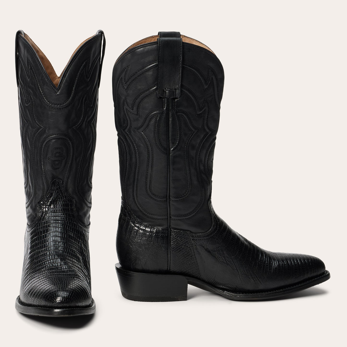 Stetson Wayne Teju Boots für Herren, runde Zehenpartie, handgefertigt, Schwarz