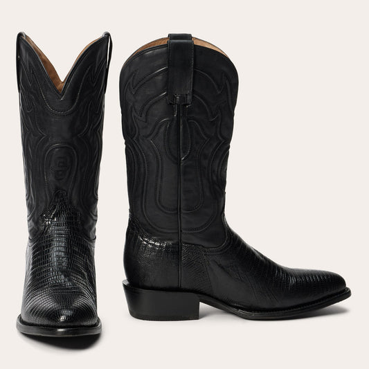 Men's Stetson Wayne Teju Boots Round Toe Handcrafted Black