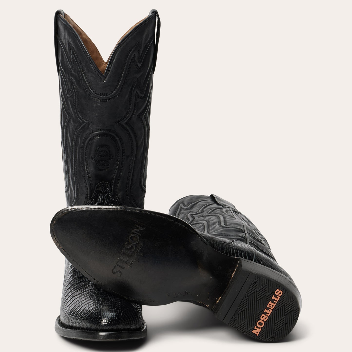 Stetson Wayne Teju Boots für Herren, runde Zehenpartie, handgefertigt, Schwarz