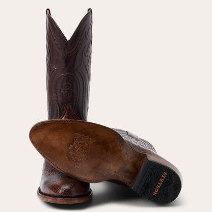 Men's Stetson Wyatt Smooth Ostrich Boots Handcrafted Round Toe Tobacco