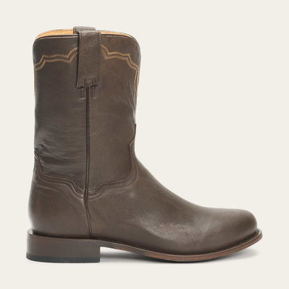 Men's Stetson Puncher Goat Leather Boots handcrafted brown burnished round toe 9-inch shaft