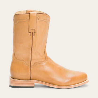 Men's Stetson Puncher Leather Boots handcrafted tan with round toe and 9-inch shaft
