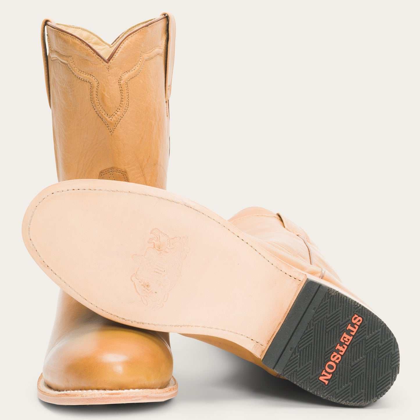 Men's Stetson Puncher Leather Boots handcrafted tan brown 9-inch shaft round toe premium cow leather