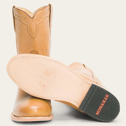 Men's Stetson Puncher Leather Boots handcrafted tan brown 9-inch shaft round toe premium cow leather