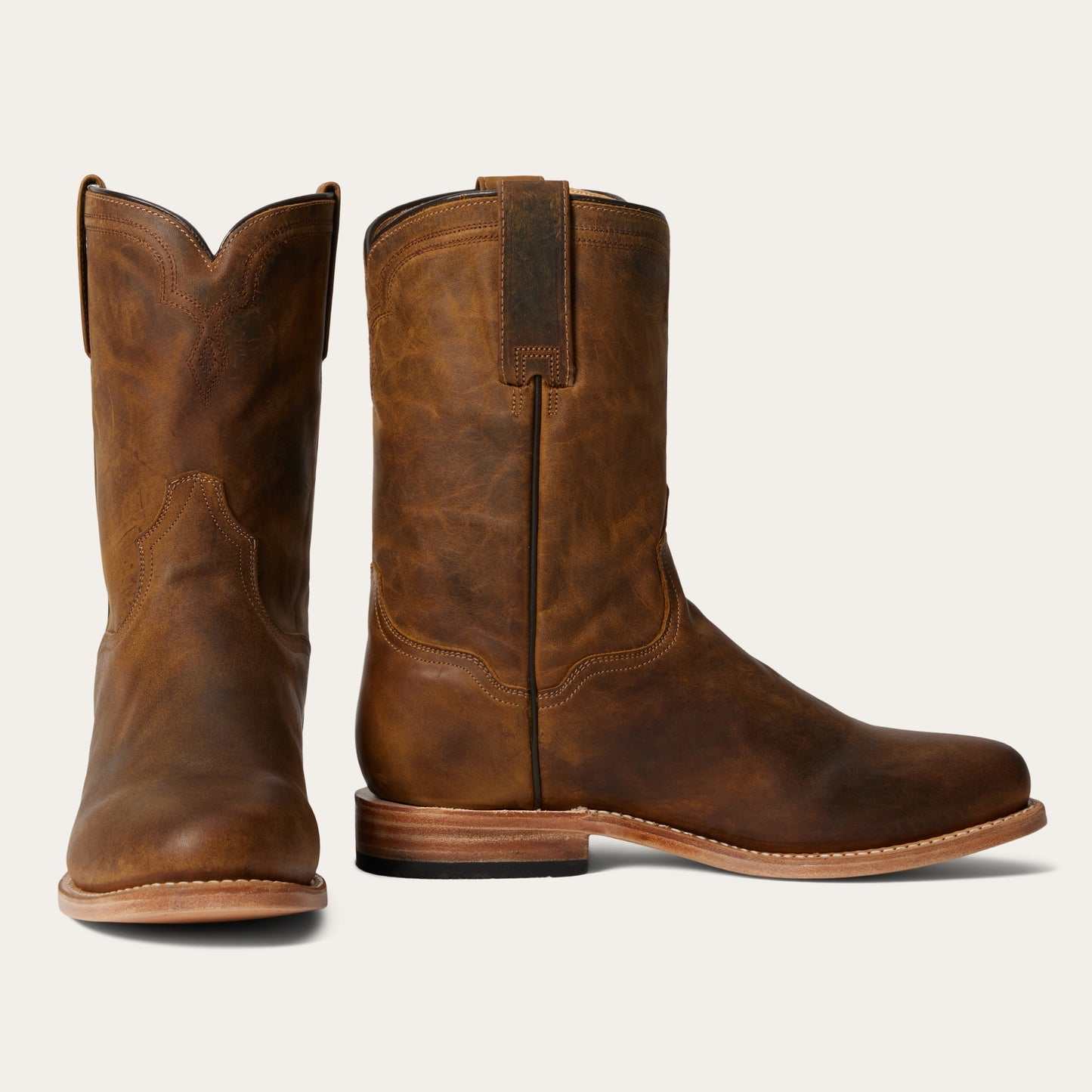 Men's Stetson Puncher Leather Roper Boots handcrafted tan with 10" shaft and corded crown shaft