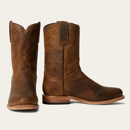 Men's Stetson Puncher Leather Roper Boots handcrafted tan with 10" shaft and corded crown shaft