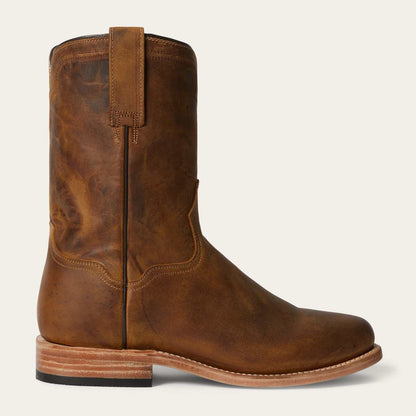 Men's Stetson Puncher Leather Roper Boots handcrafted tan with oily vamp and corded crown shaft