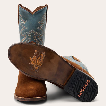 Men's Stetson Weston Leather Boots Handcrafted Roper Toe Brown