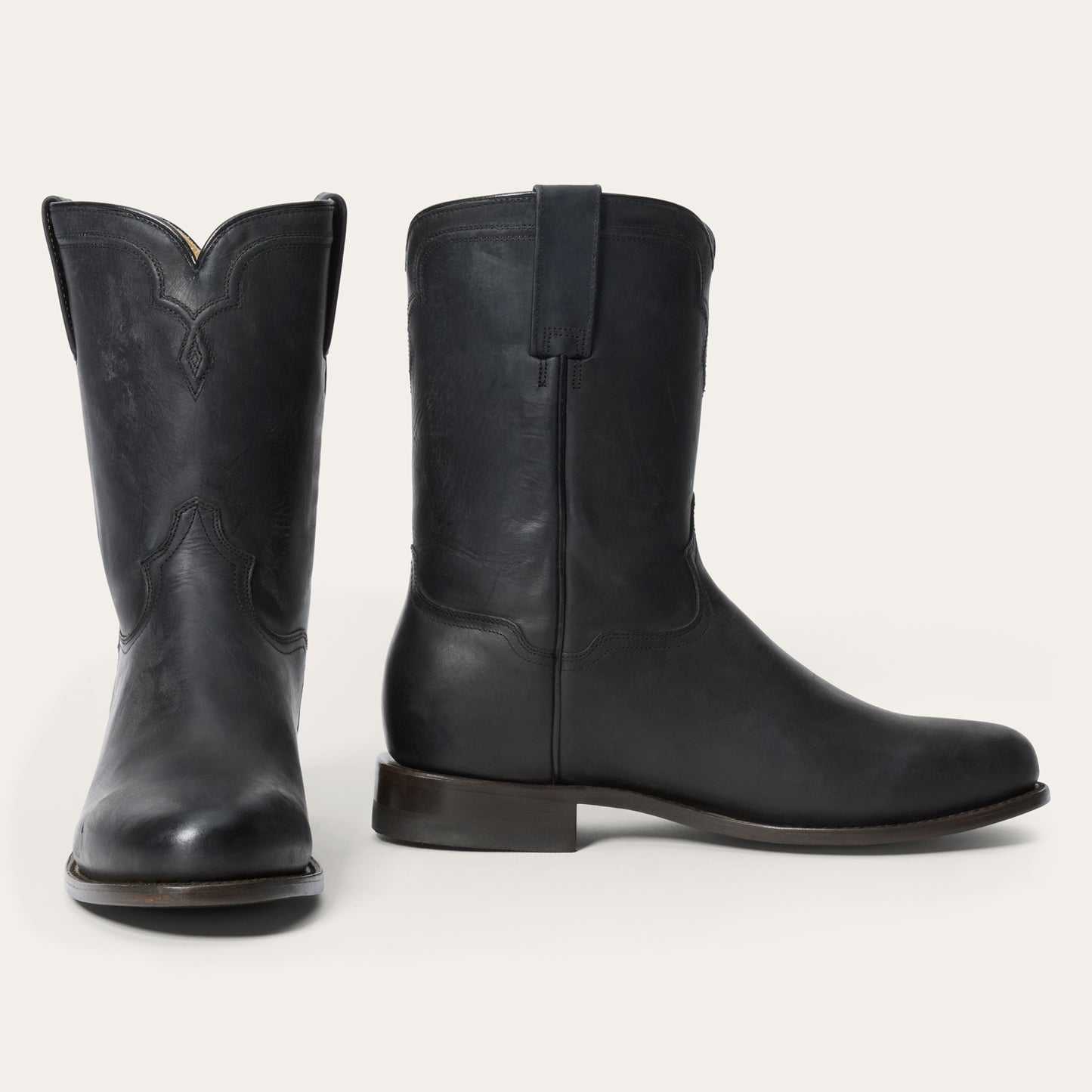 Men's Stetson Puncher Roper Leather Boots Handcrafted Round Toe Black