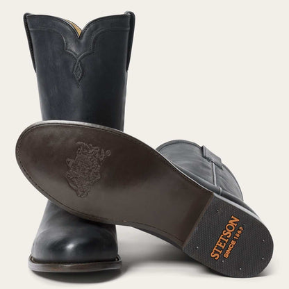 Men's Stetson Puncher Roper Leather Boots Handcrafted Round Toe Black