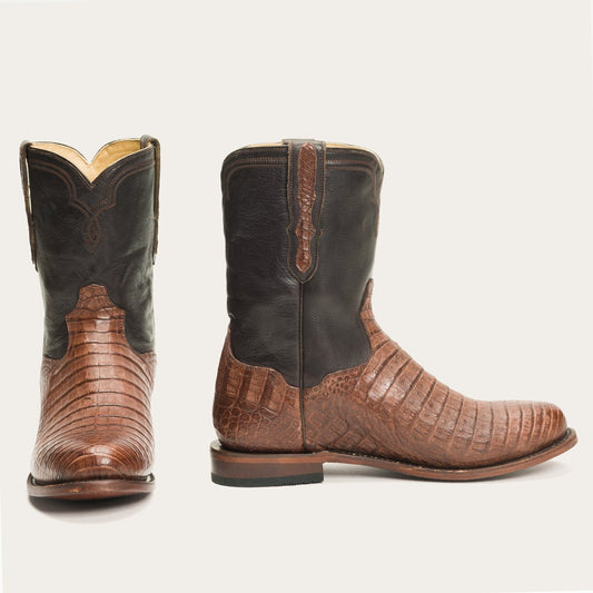 Men's Stetson Puncher Exotic Caiman Boots Handcrafted Brown - yeehawcowboy