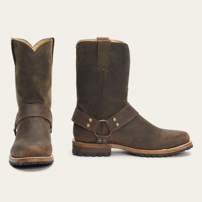 Men's Stetson Puncher Harness handcrafted brown goat leather boots with 9" shaft and round toe