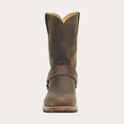 Men's Stetson Puncher Harness handcrafted brown goat leather boots with 9" shaft and round toe