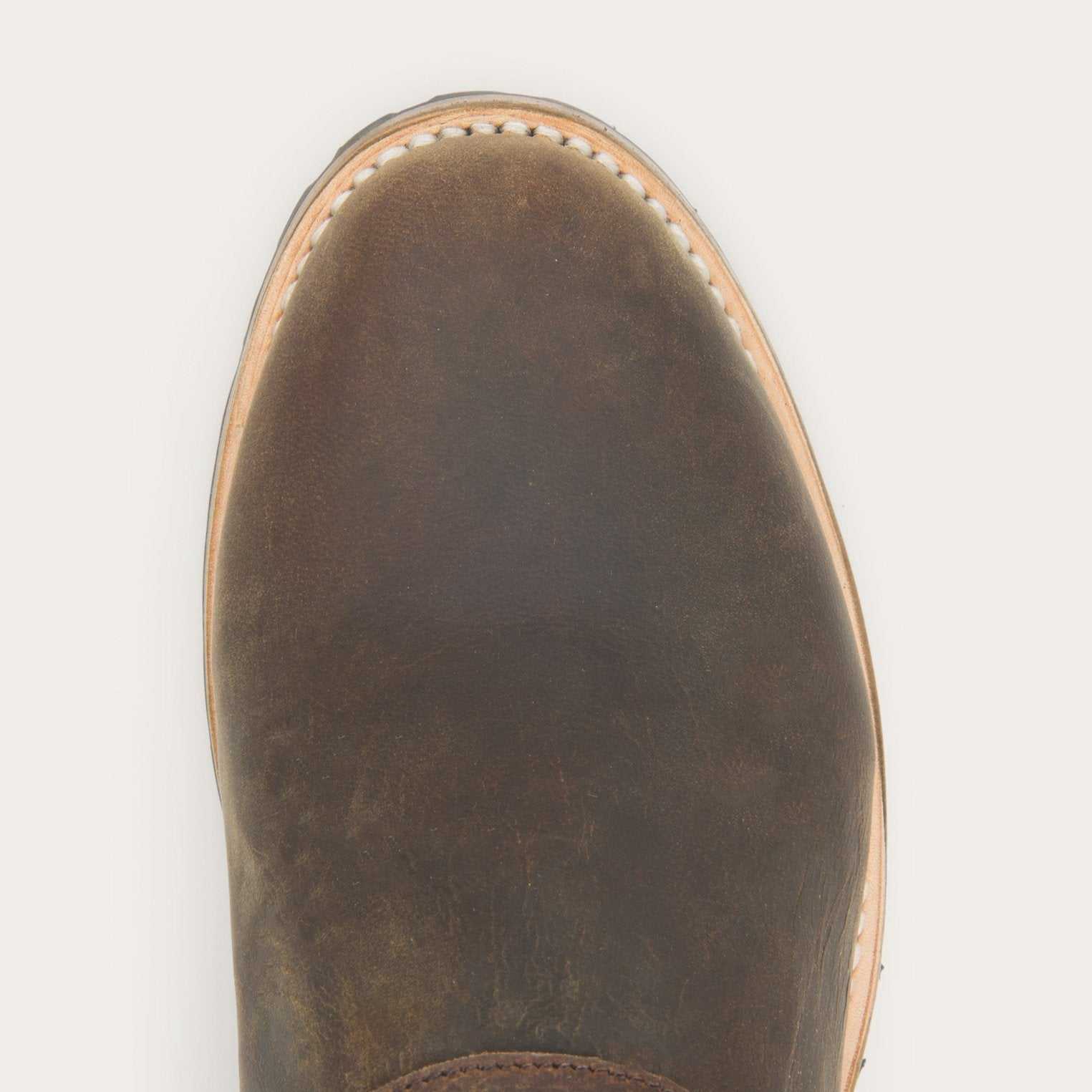 Men's Stetson Puncher Harness handcrafted brown goat leather boots with 9-inch shaft and round toe
