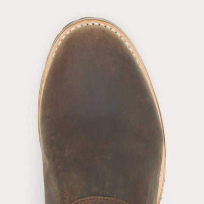 Men's Stetson Puncher Harness handcrafted brown goat leather boots with 9-inch shaft and round toe