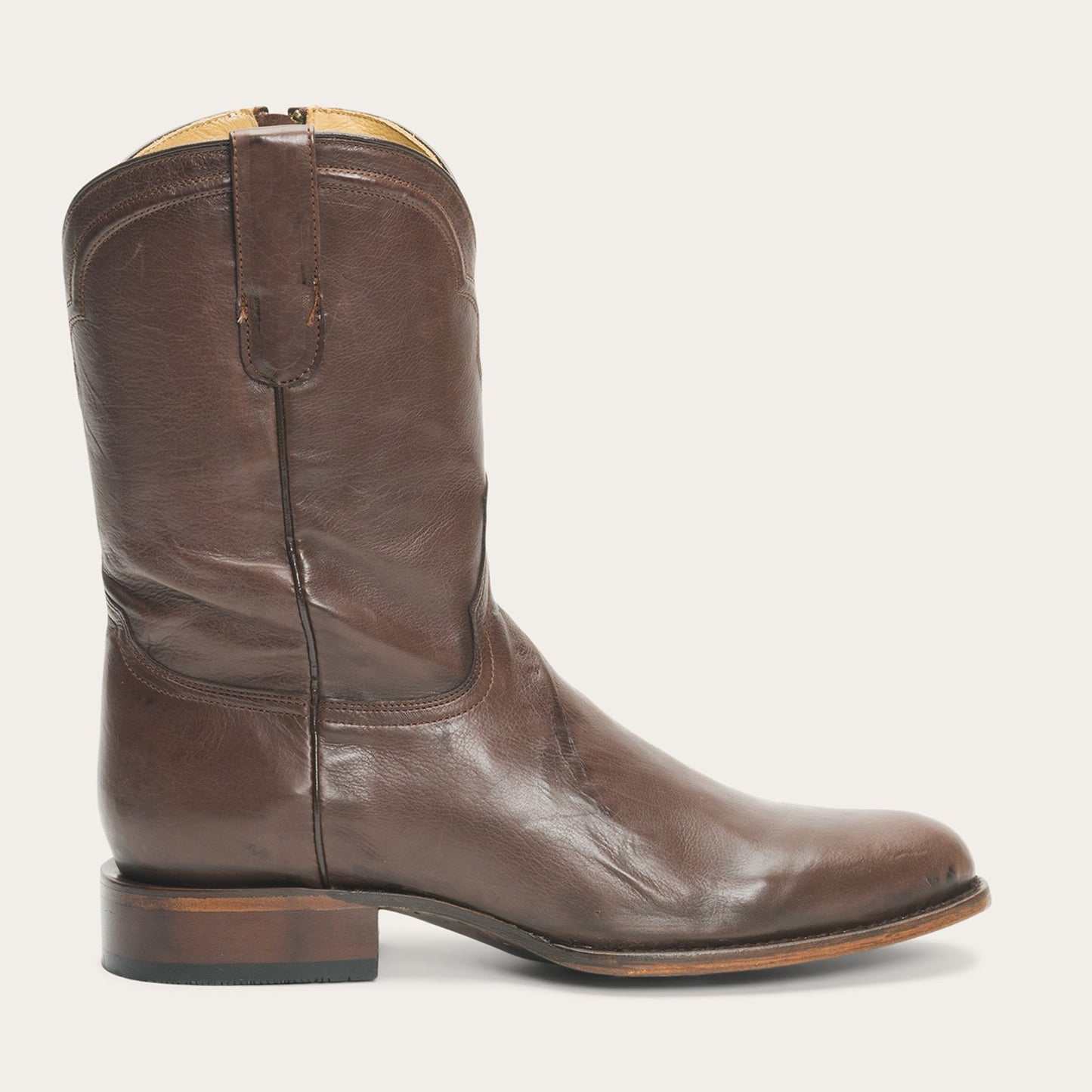 Men's Stetson Rancher Zip handcrafted brown leather boots with side zipper and wide toe