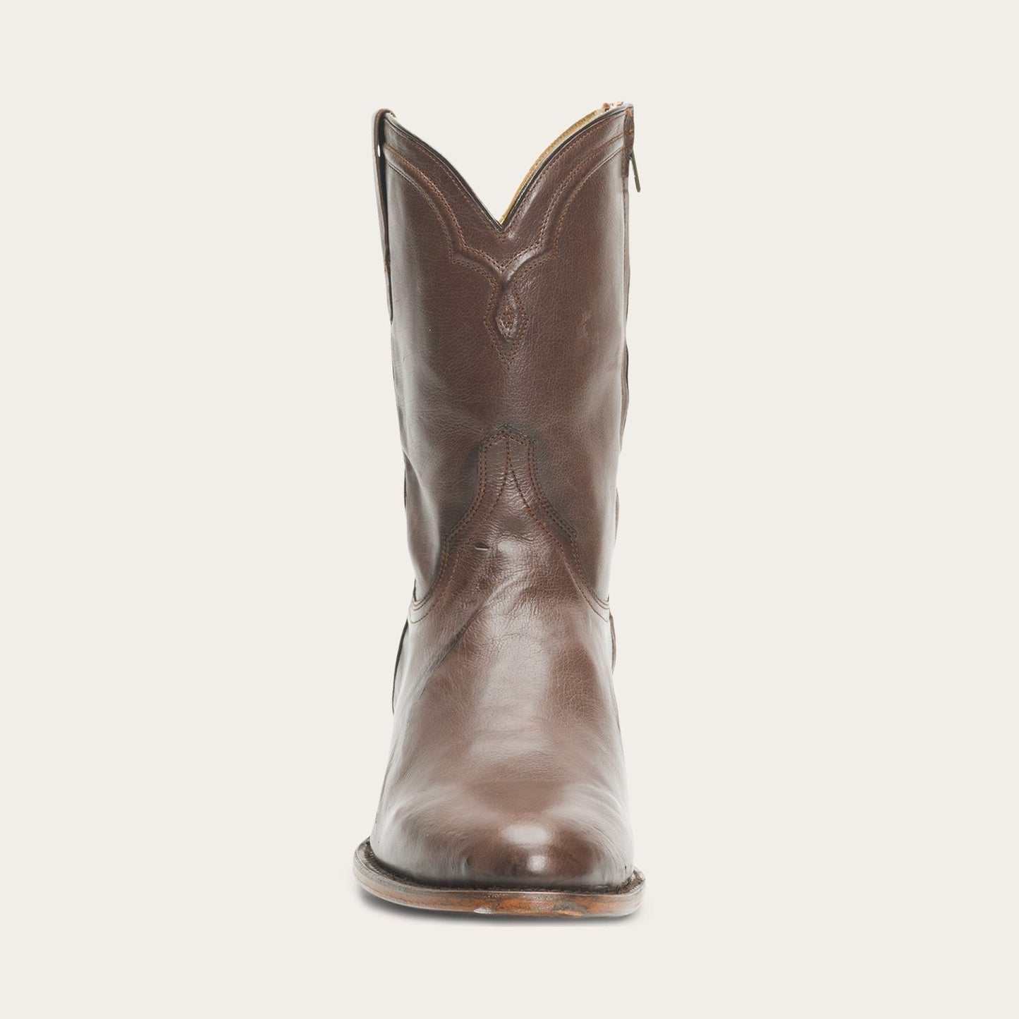 Men's Stetson Rancher Zip handcrafted brown leather boots with side zipper and wide toe