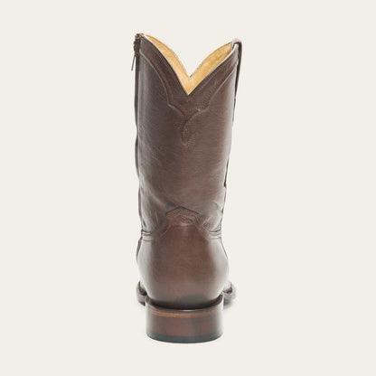Men's Stetson Rancher Zip handcrafted brown leather boots with side zipper and wide toe