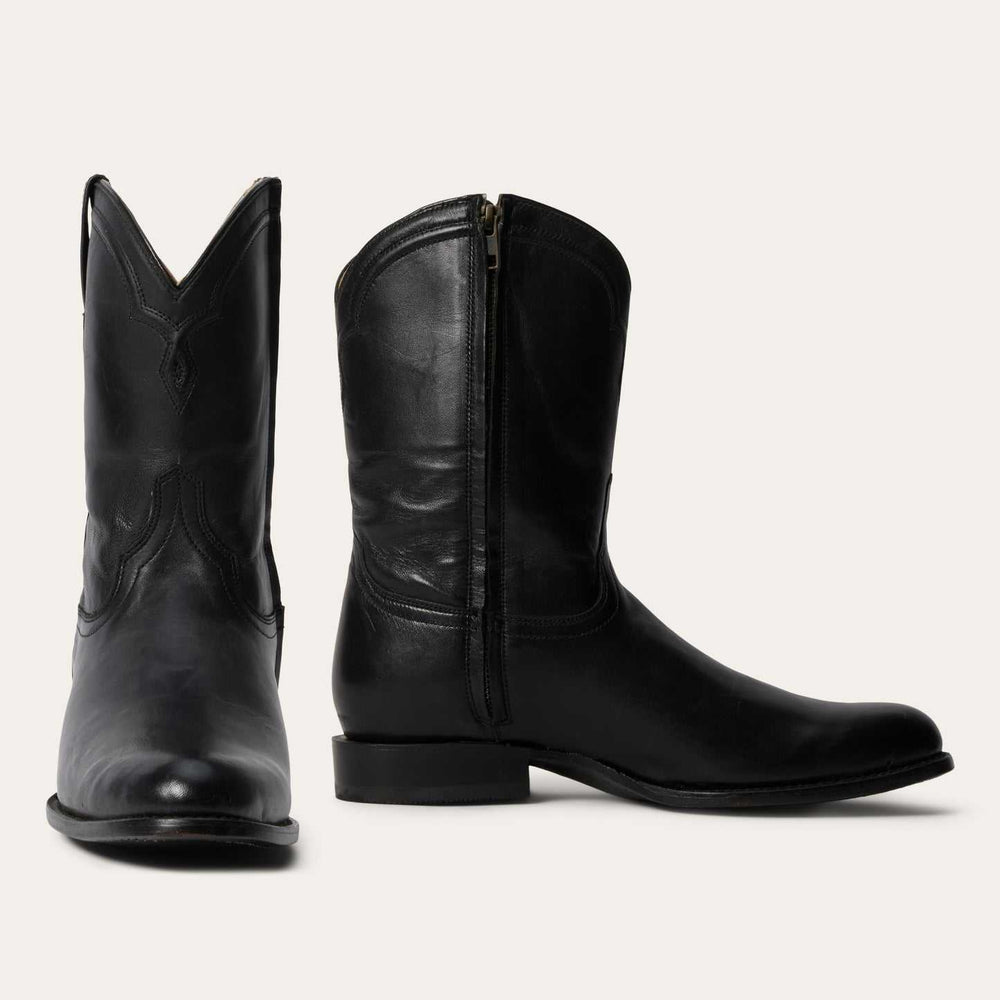 Men's Stetson Rancher Zip Leather Roper Boots Handcrafted Black