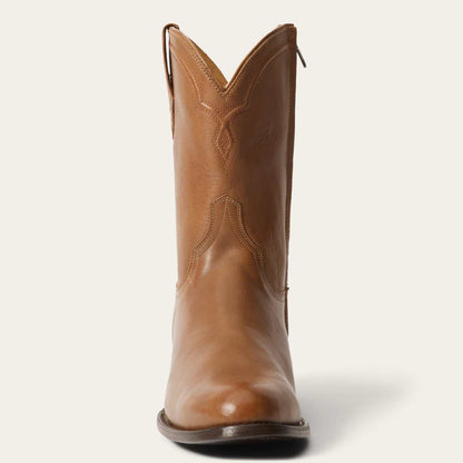 Men's Stetson Rancher Zip Leather Roper Boots in burnished cognac with side zipper and 10" shaft