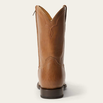 Men's Stetson Rancher Zip Leather Roper Boots in burnished cognac with side zipper and wide toe