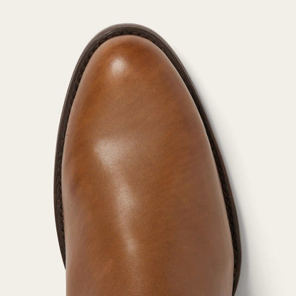 Men's Stetson Rancher Zip Leather Roper Boots in burnished cognac with side zipper and wide toe