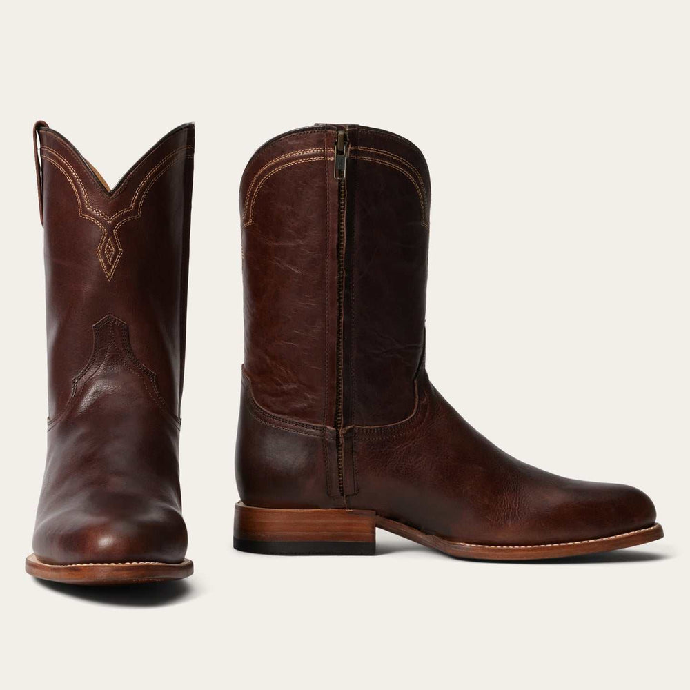 Men's Stetson Rancher Zip Leather Roper Boots Handcrafted Brown