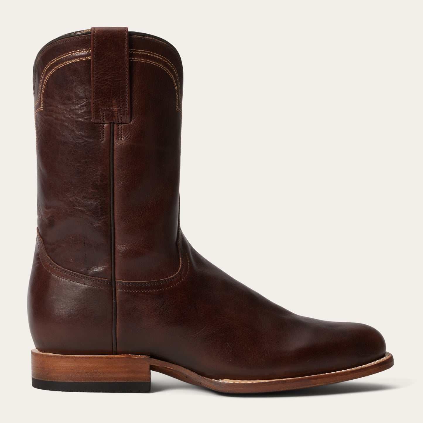 Men's Stetson Rancher handcrafted brown leather roper boots with side zipper and wide toe