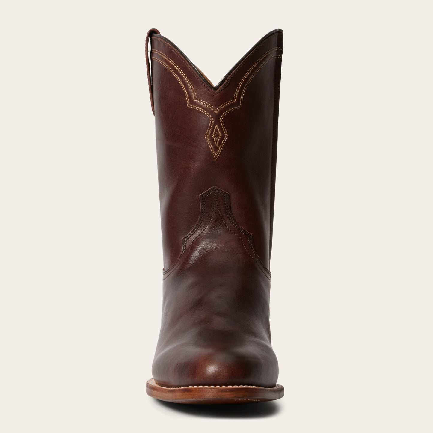 Men's Stetson Rancher handcrafted brown leather roper boots with side zipper and wide toe