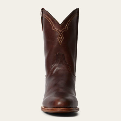 Men's Stetson Rancher handcrafted brown leather roper boots with side zipper and wide toe