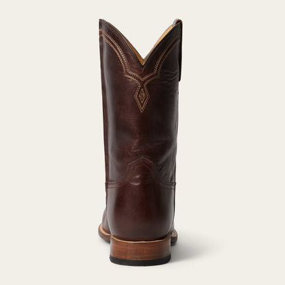 Men's Stetson Rancher handcrafted brown leather roper boots with side zipper and wide toe