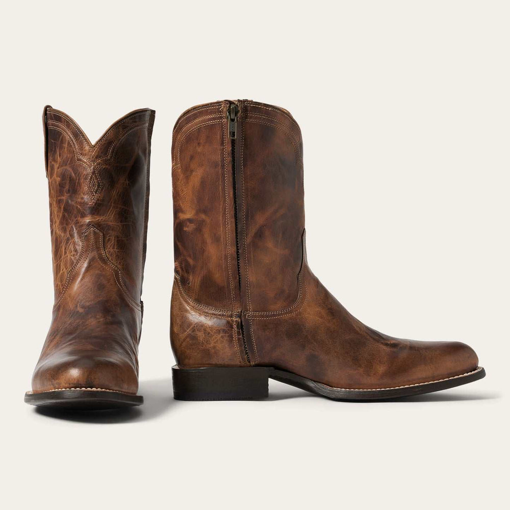 Men's Stetson Rancher Zip Leather Roper Boots Handcrafted Cognac
