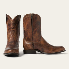 Men's Stetson Rancher Zip Leather Roper Boots Handcrafted Cognac