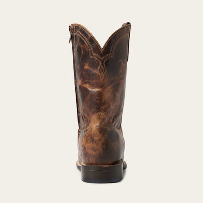 Men's Stetson Rancher Zip Leather Roper Boots in oily cognac with side zipper and handcrafted details