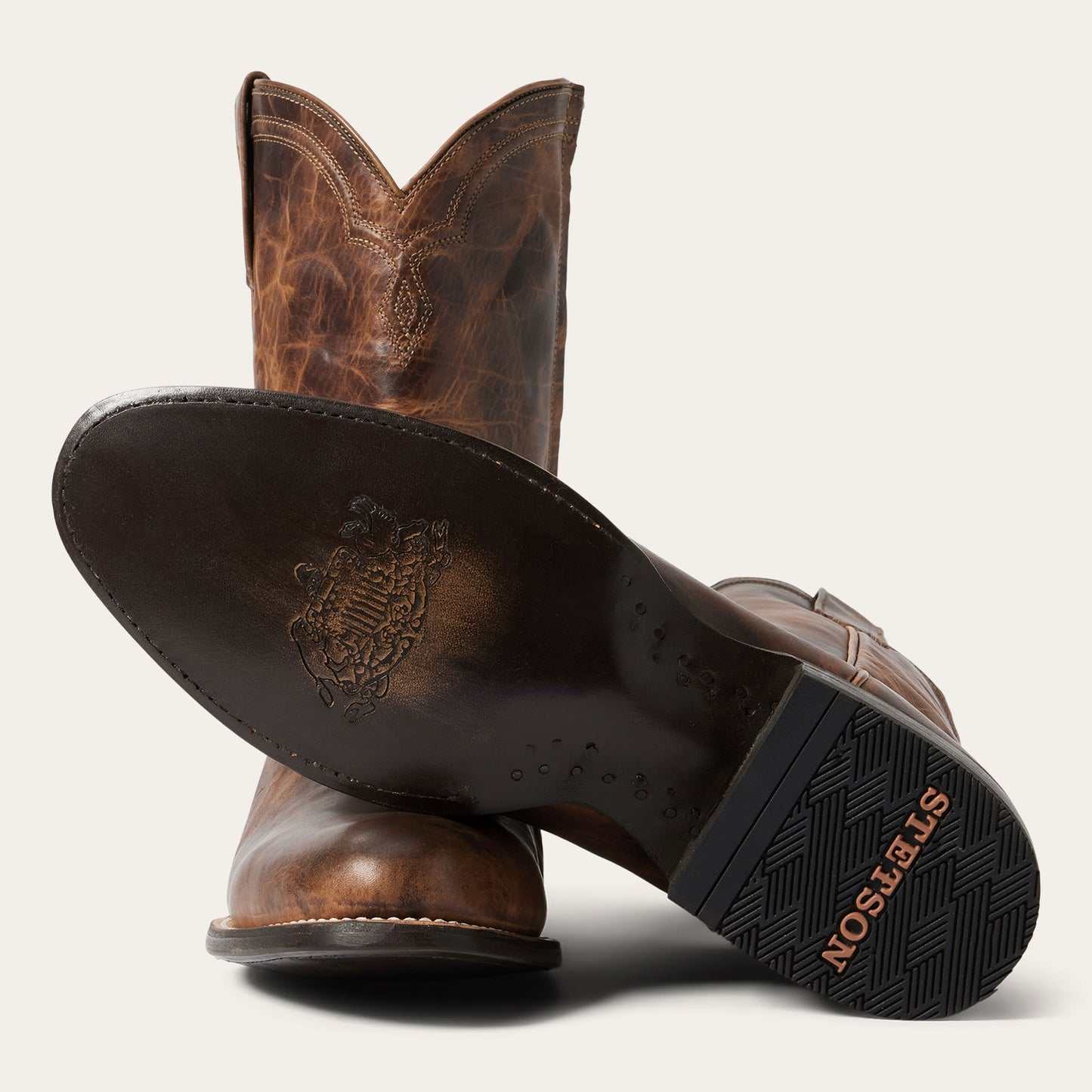 Men's Stetson Rancher Zip Leather Roper Boots in oily cognac with side zipper and wide toe handcrafted