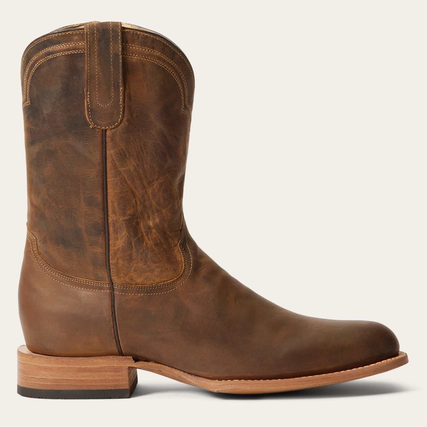 Men's Stetson Rancher Zip Leather Roper Boots handcrafted brown with side zipper and 10" shaft