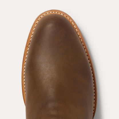 Men's Stetson Rancher Zip Leather Roper Boots handcrafted brown with side zipper and wide R toe