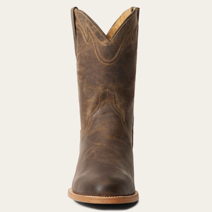 Men's Stetson Roughstock Zip Leather Boots handcrafted oiled tan with side zipper and 10-inch corded shaft