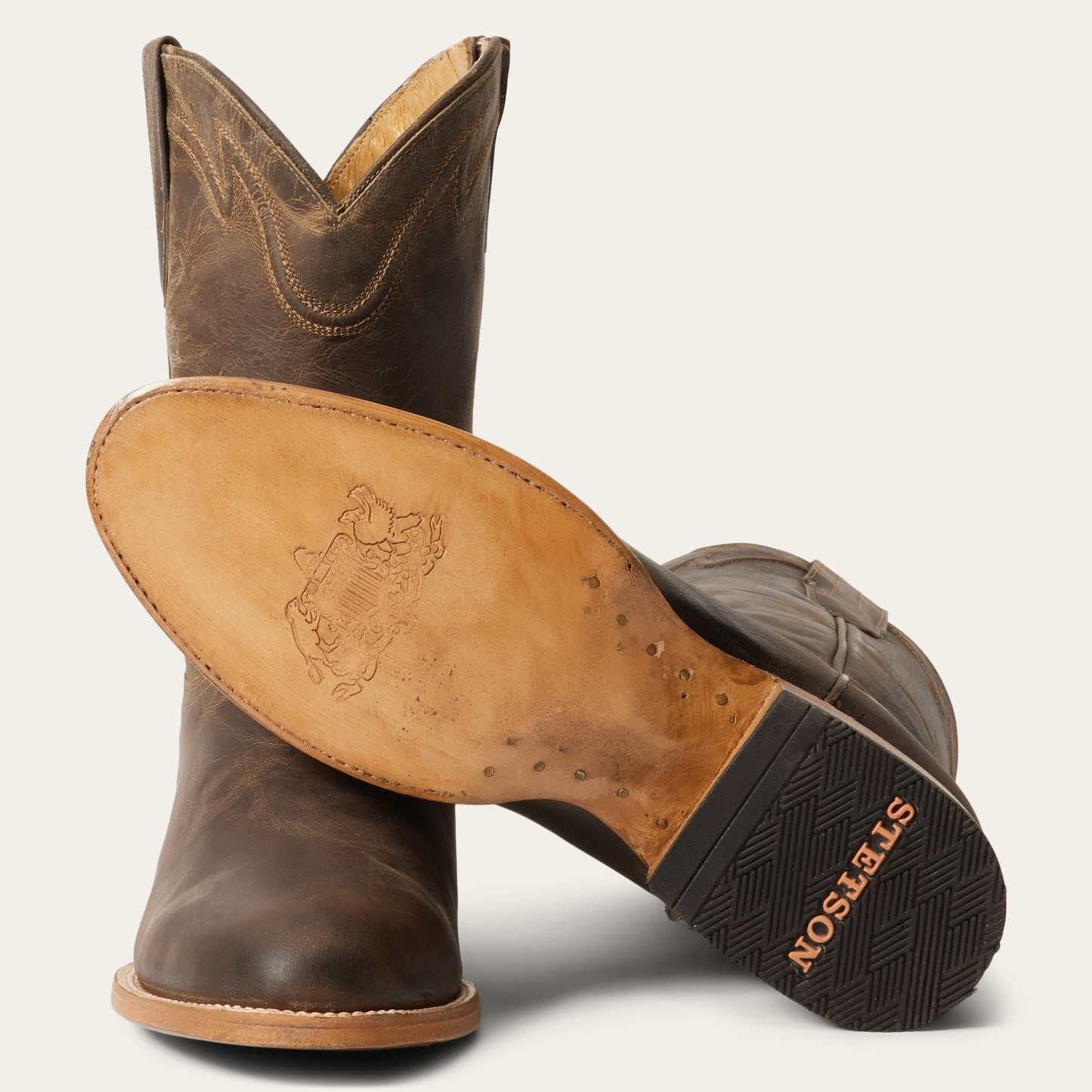 Men's Stetson Roughstock Zip Leather Boots handcrafted oiled tan with side zipper and corded shaft
