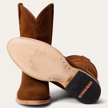 Men's Stetson Rancher Zip Roper Leather Boots Handcrafted Round Toe Cognac