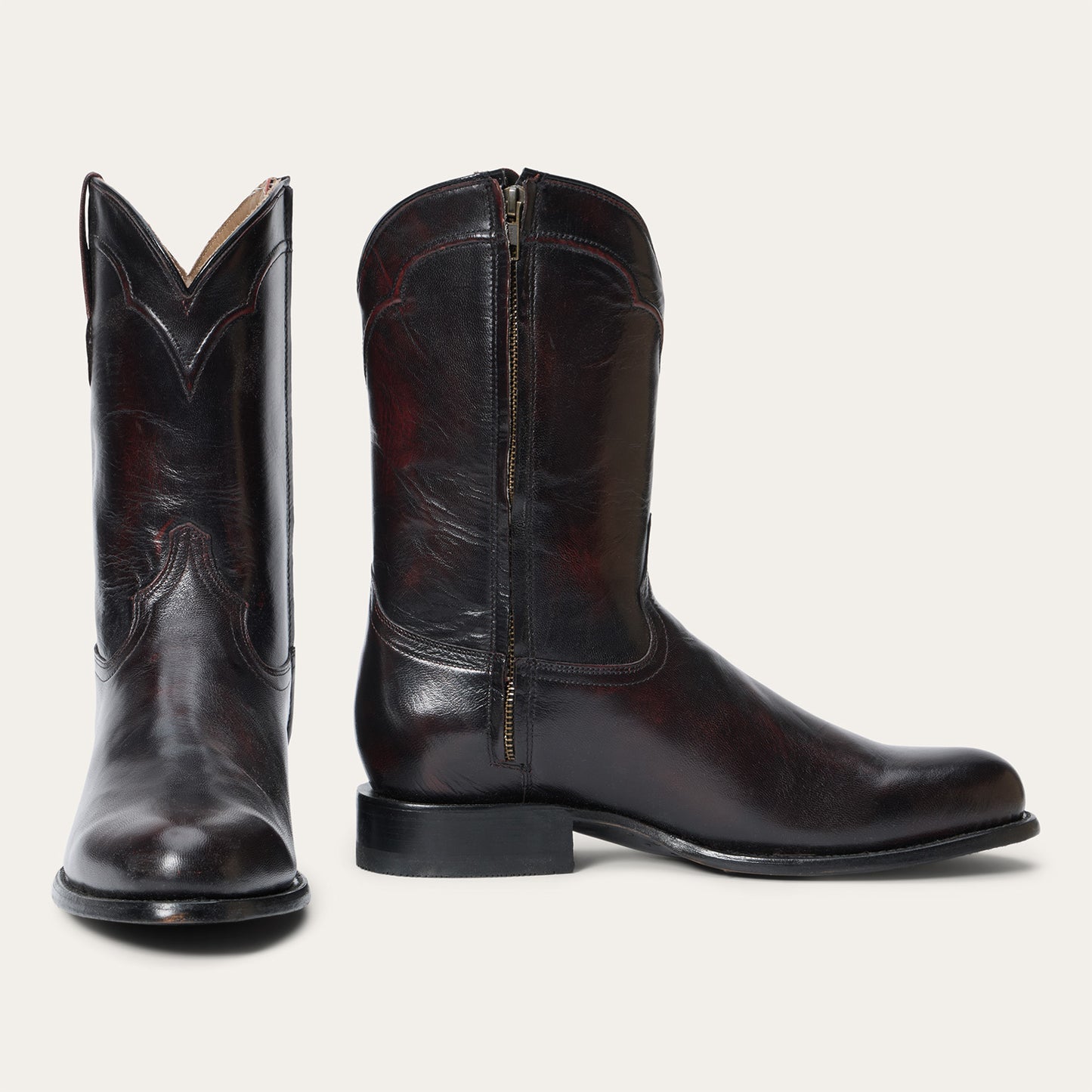 Men's Stetson Cash Goat Boots Handcrafted Round Toe Black Cherry