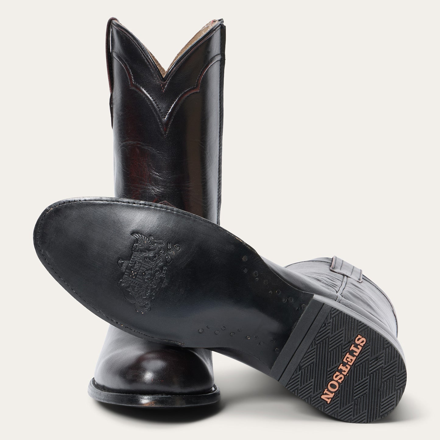 Men's Stetson Cash Goat Boots Handcrafted Round Toe Black Cherry