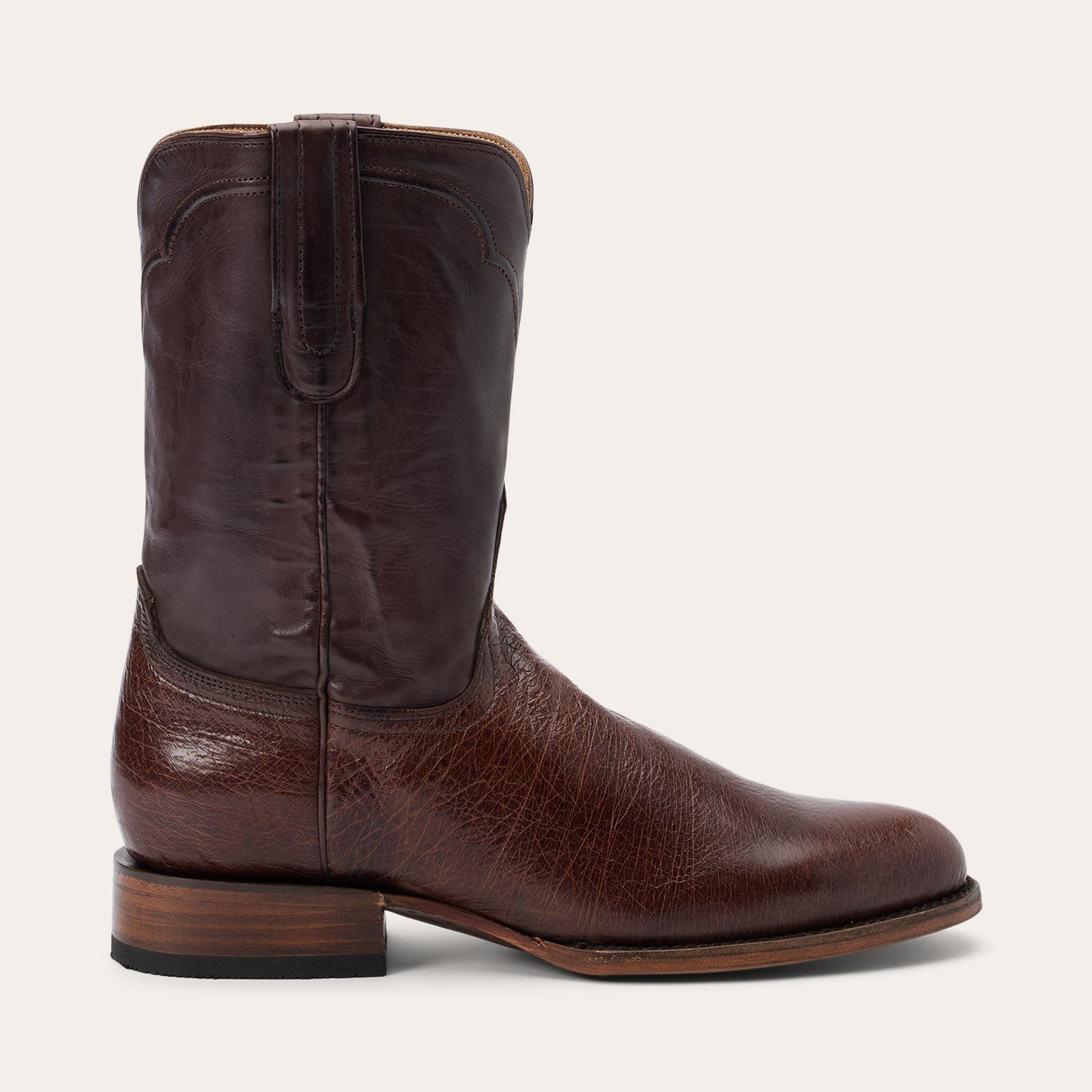 Three views of the TRU-X insole for Mens Stetson Clay Ostrich Boots Handcrafted Round Toe Brown are shown: grey top with black logo, black and red non-slip bottom, and contoured shape for comfort and support.