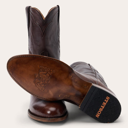 Men's Stetson Clay Ostrich Boots Handcrafted Round Toe Brown